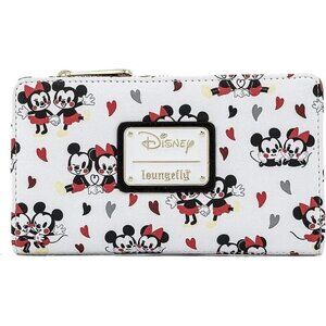 Women White Loungefly Disney Mickey and Minnie Mouse Love Faux Leather Wallet
